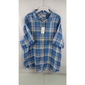 Coastaoro Button down Short sleeve Shirt. Blue Tartan plaid Size 2XL